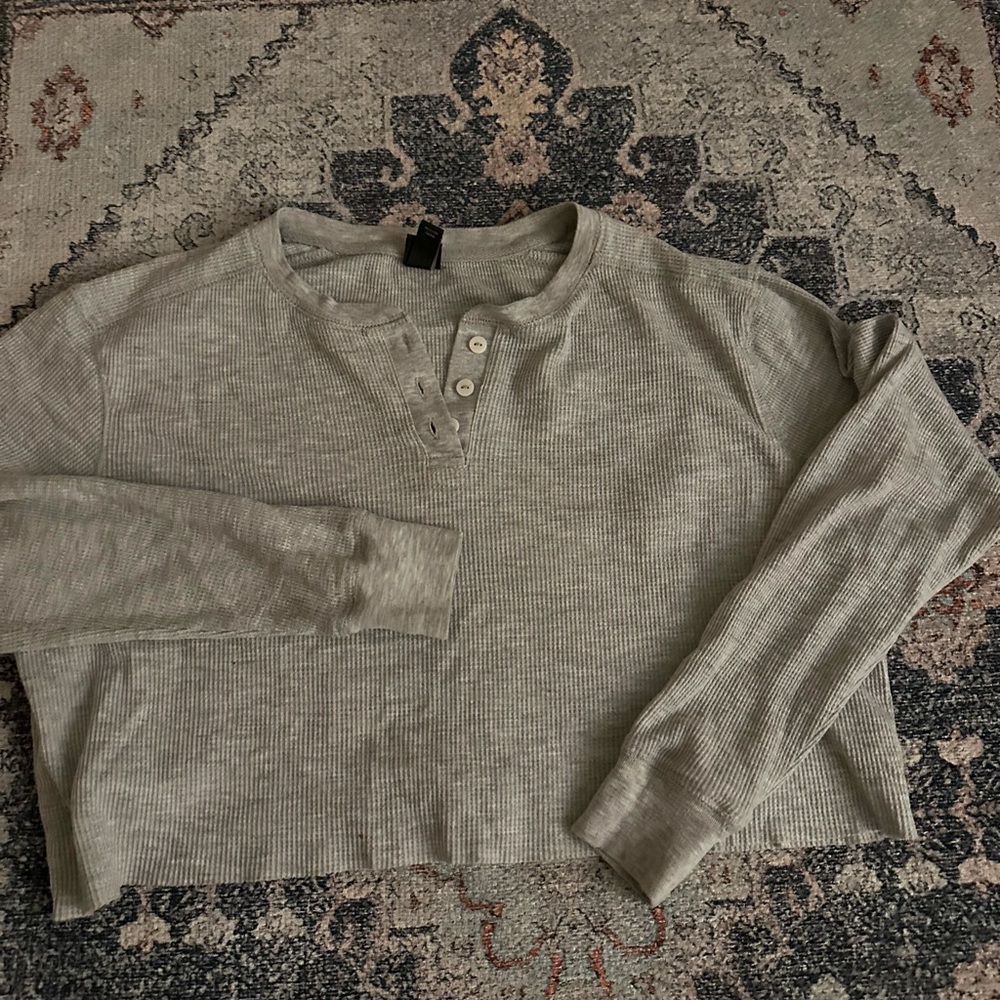 Gray Long Sleeve Henley Top